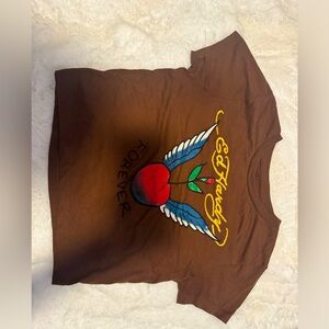 brown ED HARDY shirt-cotton material- undamaged- washed